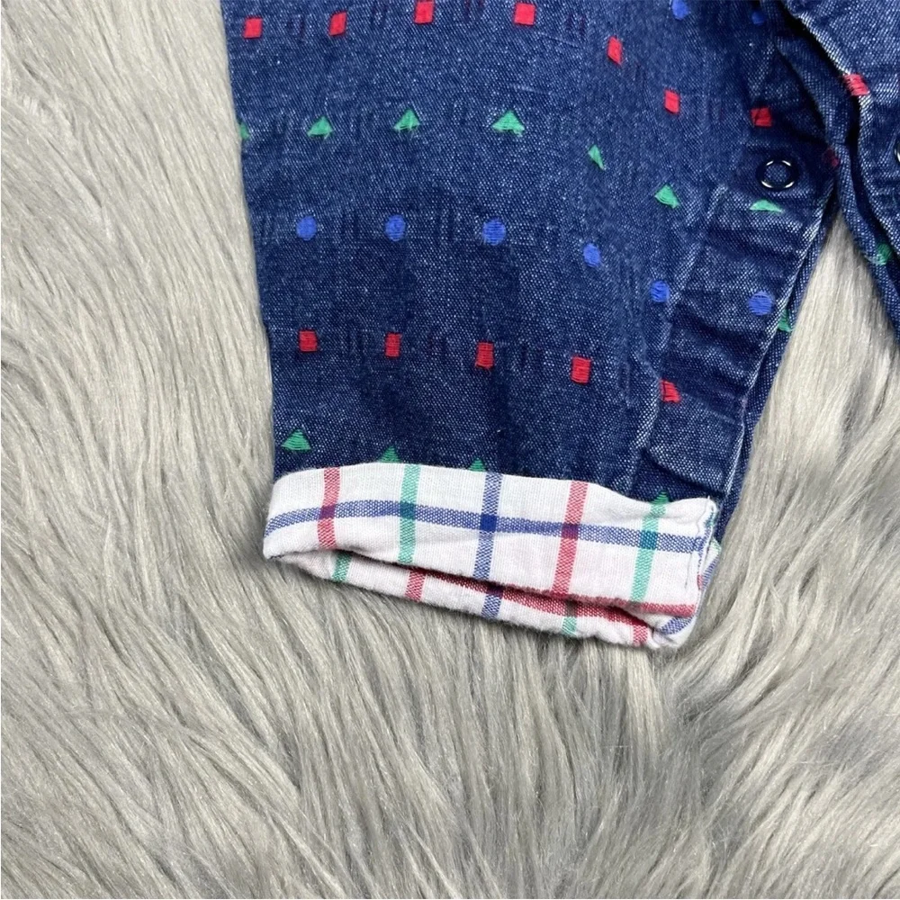 Vintage Baby Boys Oshkosh Bgosh Denim Blue Red Green Jumpsuit